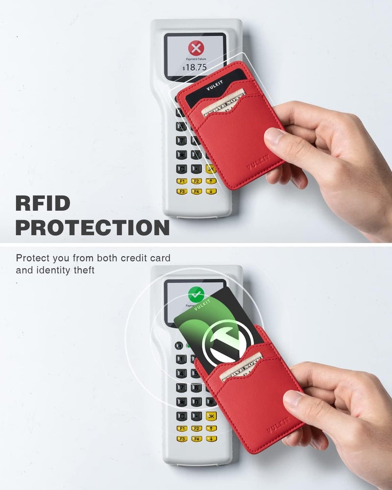 VULKIT Stick on Card Holder Compatible for iphone Leather Cell Phone Wallet Credit Card Case Strong Sticker for Women - Image 3